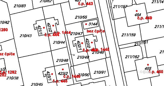 Sezimovo Ústí 445 na parcele st. 422/1 v KÚ Sezimovo Ústí, Katastrální mapa