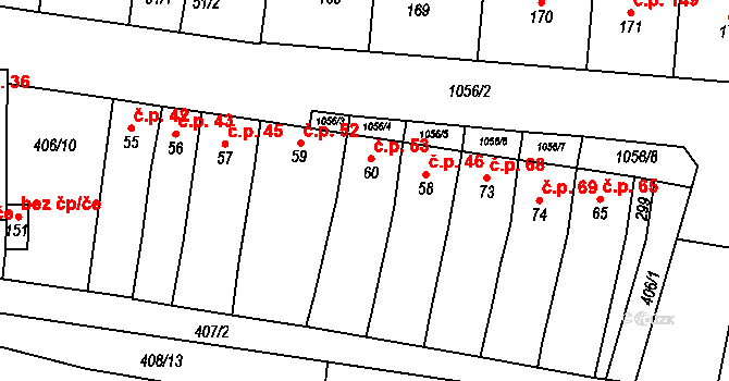 Alexovice 53, Ivančice na parcele st. 60 v KÚ Alexovice, Katastrální mapa