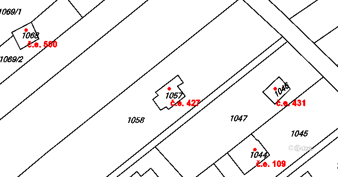 Ochoz u Brna 427 na parcele st. 1057 v KÚ Ochoz u Brna, Katastrální mapa