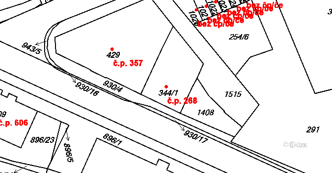 Hostinné 268 na parcele st. 344/1 v KÚ Hostinné, Katastrální mapa