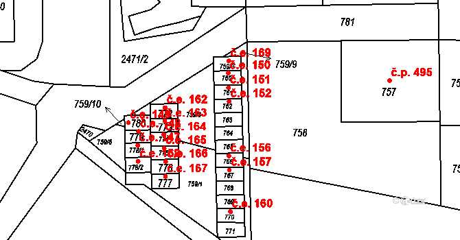 Střelice 153 na parcele st. 763 v KÚ Střelice u Brna, Katastrální mapa