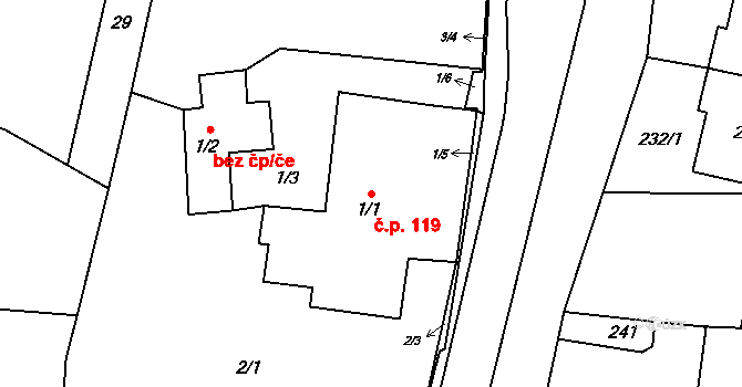 Horní Jasenka 119, Vsetín na parcele st. 1/1 v KÚ Jasenka, Katastrální mapa