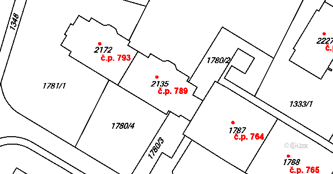 Chlumec nad Cidlinou IV 789, Chlumec nad Cidlinou na parcele st. 2135 v KÚ Chlumec nad Cidlinou, Katastrální mapa