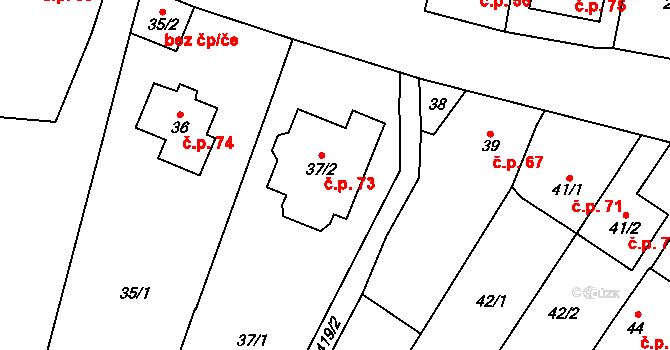 Lutotín 73, Bílovice-Lutotín na parcele st. 37/2 v KÚ Lutotín, Katastrální mapa