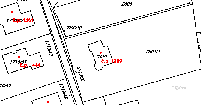 Horní Suchá 1359 na parcele st. 2801/3 v KÚ Horní Suchá, Katastrální mapa