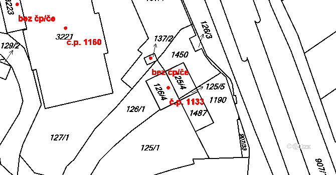 Přívoz 1133, Ostrava na parcele st. 126/4 v KÚ Přívoz, Katastrální mapa