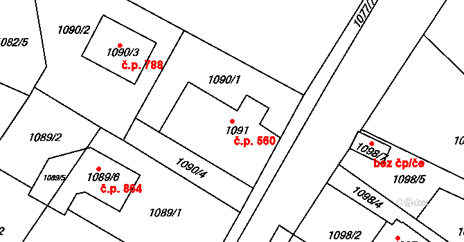 Kluč 560, Habartov na parcele st. 1091 v KÚ Habartov, Katastrální mapa