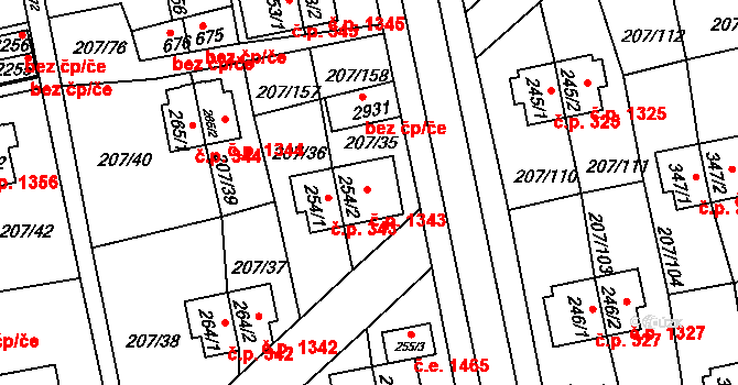 Sezimovo Ústí 1343 na parcele st. 254/2 v KÚ Sezimovo Ústí, Katastrální mapa