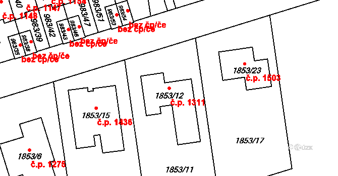 Kylešovice 1311, Opava na parcele st. 1853/12 v KÚ Kylešovice, Katastrální mapa