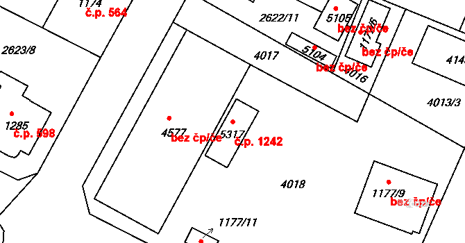 Nové Město 1242, Rokycany na parcele st. 5317 v KÚ Rokycany, Katastrální mapa