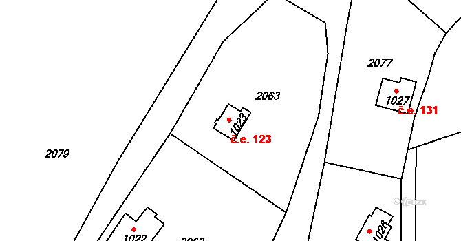 Zbraslavice 123 na parcele st. 1023 v KÚ Zbraslavice, Katastrální mapa