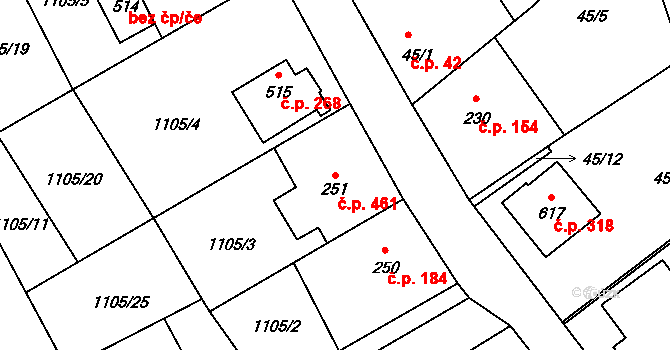 Kudlov 461, Zlín na parcele st. 251 v KÚ Kudlov, Katastrální mapa