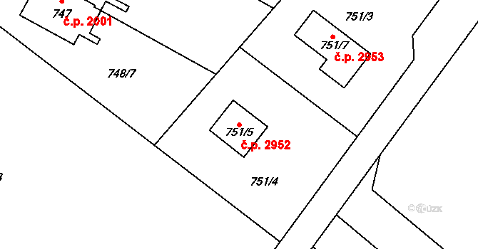 Rožnov pod Radhoštěm 2952 na parcele st. 751/5 v KÚ Tylovice, Katastrální mapa