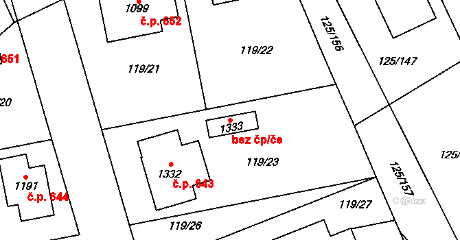 Veltrusy 43362915 na parcele st. 1333 v KÚ Veltrusy, Katastrální mapa