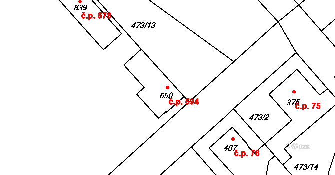 Borohrádek 594 na parcele st. 650 v KÚ Borohrádek, Katastrální mapa
