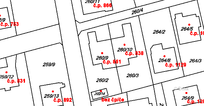 Kylešovice 851, Opava na parcele st. 260/9 v KÚ Kylešovice, Katastrální mapa