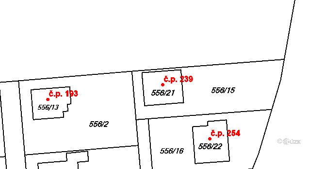 Chuchelná 239 na parcele st. 556/21 v KÚ Chuchelná, Katastrální mapa