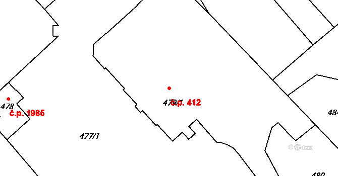 Hlučín 412 na parcele st. 479/1 v KÚ Hlučín, Katastrální mapa