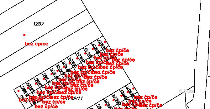 Milovice 46290915 na parcele st. 1208/12 v KÚ Milovice nad Labem, Katastrální mapa