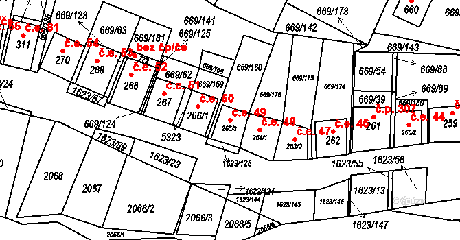 Strachotín 49 na parcele st. 265/3 v KÚ Strachotín, Katastrální mapa