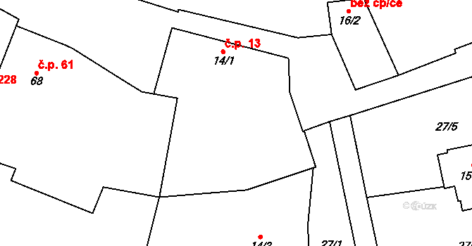 Kovářov 13 na parcele st. 14/1 v KÚ Kovářov, Katastrální mapa