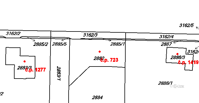 Horní Suchá 723 na parcele st. 2882 v KÚ Horní Suchá, Katastrální mapa