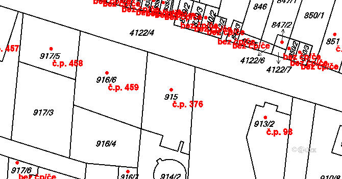 Jakubské Předměstí 376, Jaroměř na parcele st. 915 v KÚ Jaroměř, Katastrální mapa