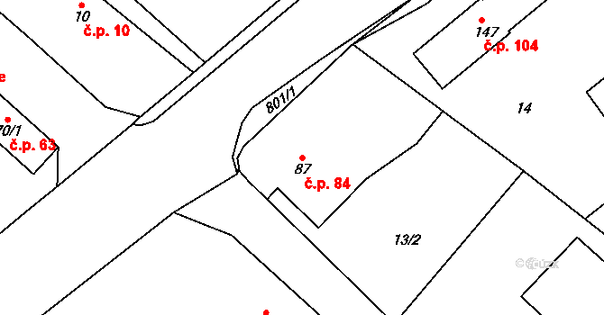 Semonice 84, Jaroměř na parcele st. 87 v KÚ Semonice, Katastrální mapa