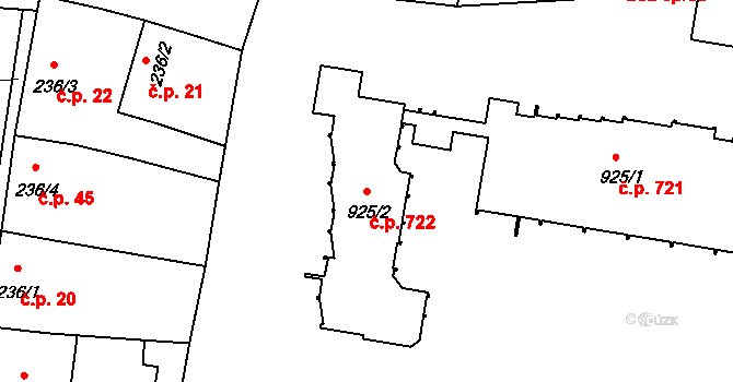 Sezemice 722 na parcele st. 925/2 v KÚ Sezemice nad Loučnou, Katastrální mapa