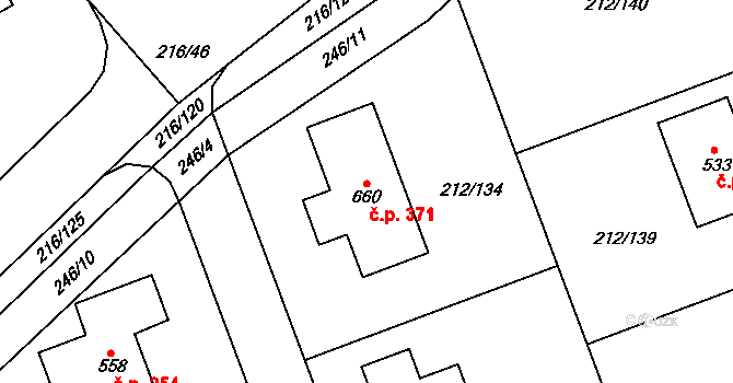 Řitka 371 na parcele st. 660 v KÚ Řitka, Katastrální mapa