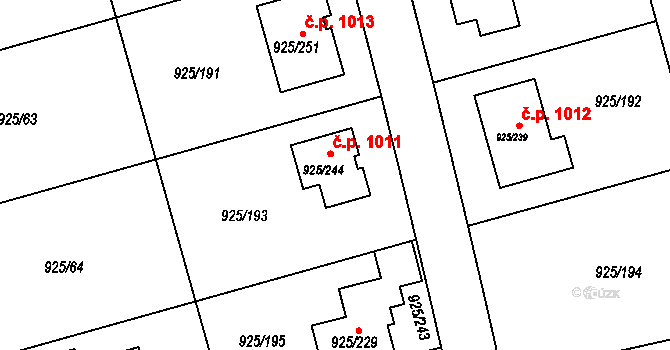 Srubec 1011 na parcele st. 925/244 v KÚ Srubec, Katastrální mapa