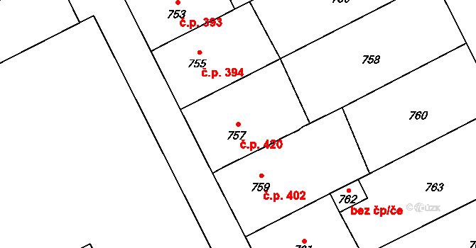 Rájec 420, Rájec-Jestřebí na parcele st. 757 v KÚ Rájec nad Svitavou, Katastrální mapa