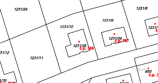 Líně 788 na parcele st. 1231/35 v KÚ Líně, Katastrální mapa