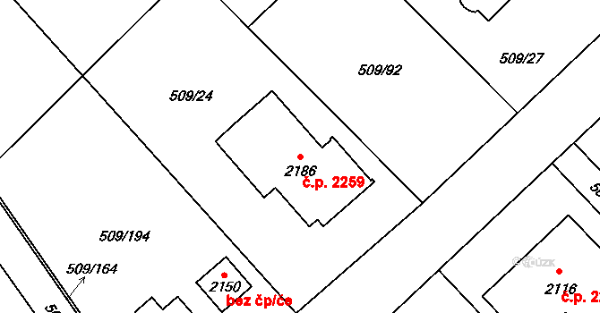 Nový Jičín 2259 na parcele st. 2186 v KÚ Nový Jičín-Horní Předměstí, Katastrální mapa
