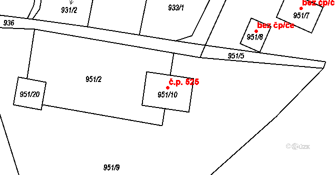 Senec 525, Zruč-Senec na parcele st. 951/10 v KÚ Senec u Plzně, Katastrální mapa