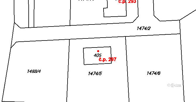 Borotín 297 na parcele st. 405 v KÚ Borotín u Tábora, Katastrální mapa