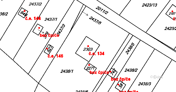 Lačnov 134, Svitavy na parcele st. 2303 v KÚ Moravský Lačnov, Katastrální mapa