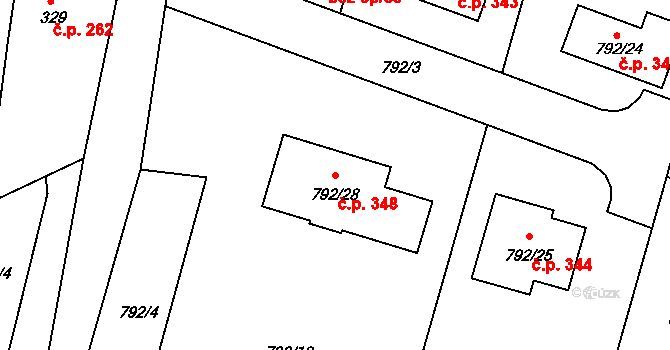 Lípa 348 na parcele st. 792/28 v KÚ Lípa nad Dřevnicí, Katastrální mapa