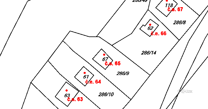 Hracholusky 65, Úlice na parcele st. 67 v KÚ Hracholusky nade Mží, Katastrální mapa