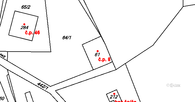 Perštejn 8 na parcele st. 61 v KÚ Perštejn, Katastrální mapa