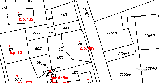 Vejprty 699 na parcele st. 45 v KÚ Vejprty, Katastrální mapa