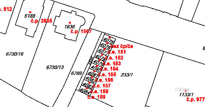 Žatec 153 na parcele st. 4078 v KÚ Žatec, Katastrální mapa