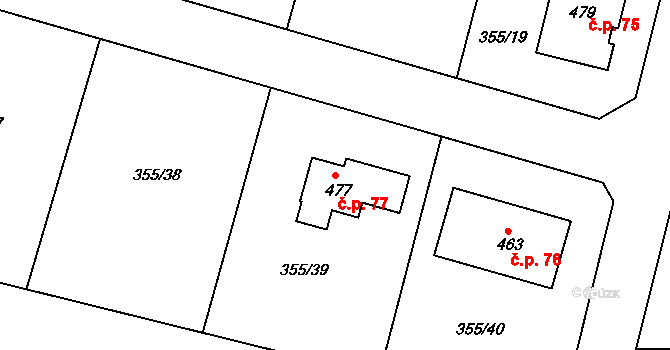 Zámostí 77, Rožďalovice na parcele st. 477 v KÚ Zámostí u Rožďalovic, Katastrální mapa