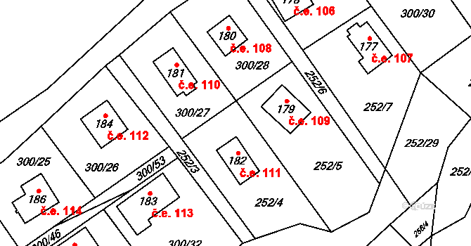 Klokočovská Lhotka 111, Klokočov na parcele st. 182 v KÚ Klokočov, Katastrální mapa