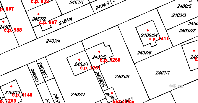 Holešov 1258 na parcele st. 2403/2 v KÚ Holešov, Katastrální mapa