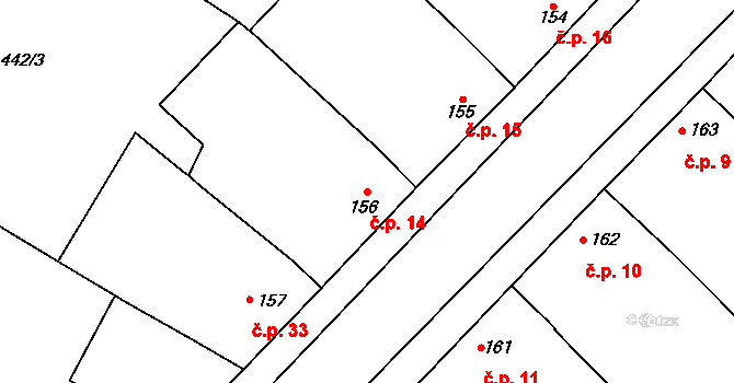 Otonovice 14, Hrubčice na parcele st. 156 v KÚ Hrubčice, Katastrální mapa