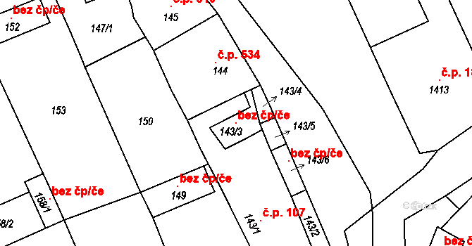 Buchlovice 104855916 na parcele st. 143/3 v KÚ Buchlovice, Katastrální mapa