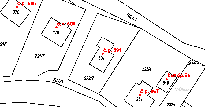 Český Herálec 591, Herálec na parcele st. 601 v KÚ Český Herálec, Katastrální mapa
