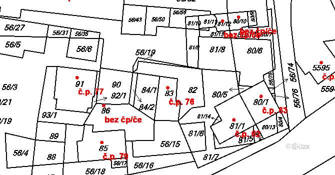 Šafov 76 na parcele st. 83 v KÚ Šafov, Katastrální mapa