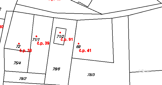Jizbice 41 na parcele st. 69 v KÚ Jizbice u Nymburka, Katastrální mapa
